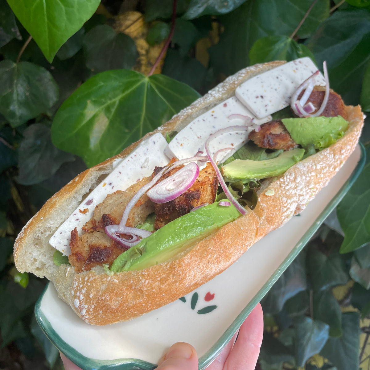 Chicken, Avo and Lemon Olive Havarti Baguette Let Them Eat Vegan