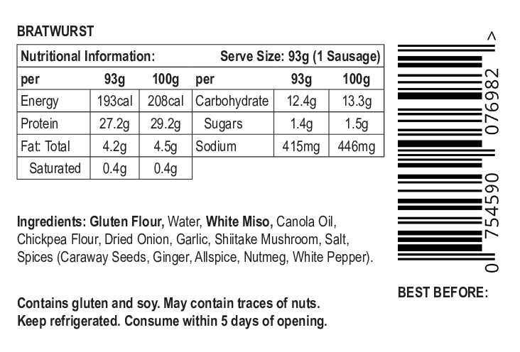 Not Bratwurst — vegan bratwurst-style sausages, serving suggestion
