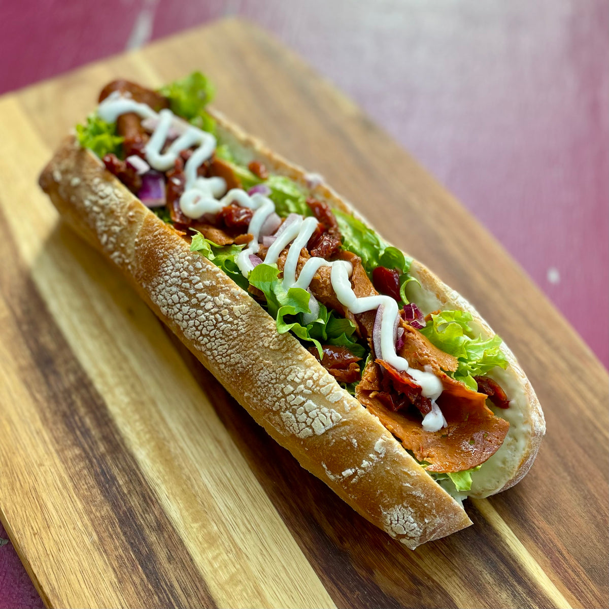 Not Pepperoni and Smoked Gouda Baguette