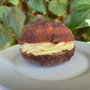 Custard and Jam Filled Hot Cross Doughnut Sandwich