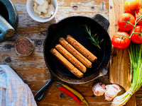 Not Chorizo — vegan chorizo-style sausages with orange zest, additional shot