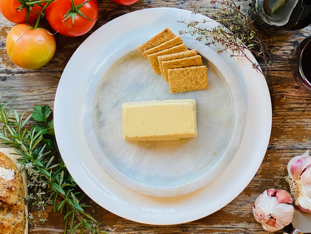 Cheddar — vegan cheddar-style cheese, serving suggestion